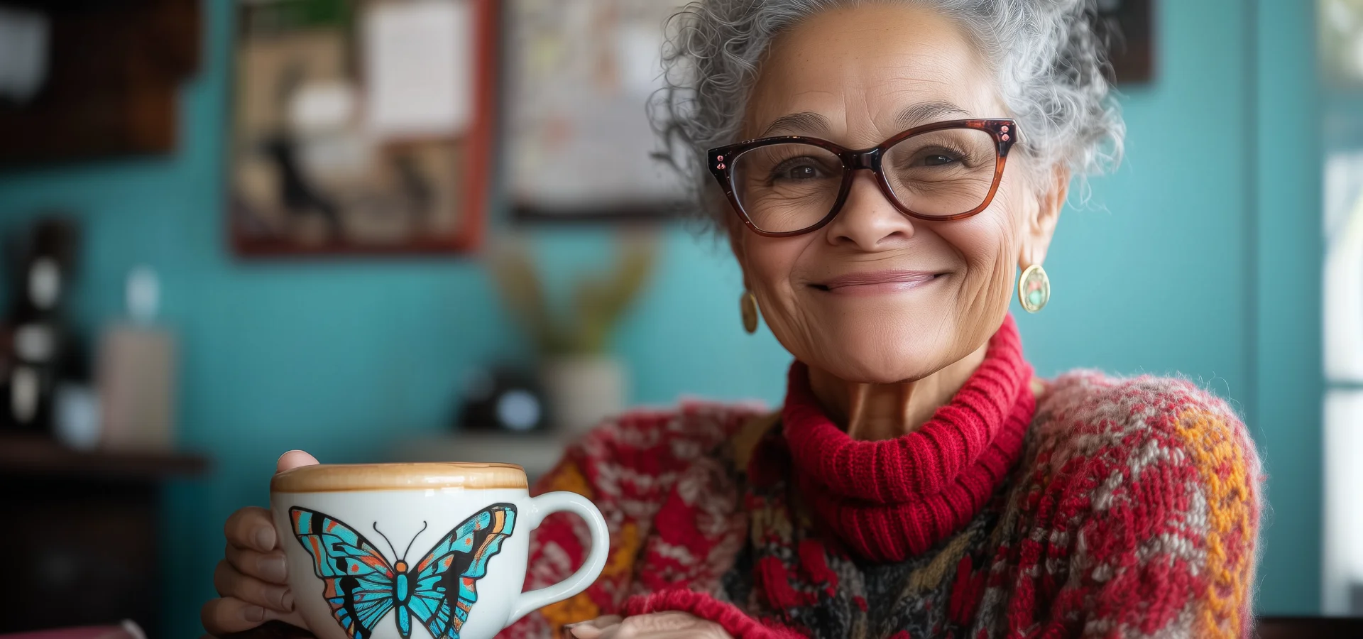 Lady Enjoying The Moment With Butterfly Coffee